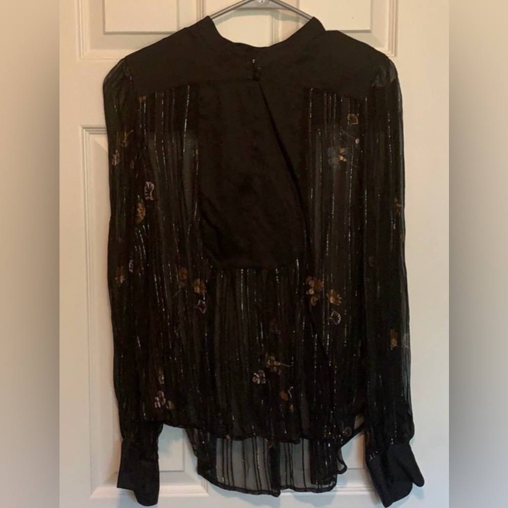 Free People Black Sheer Floral Blouse